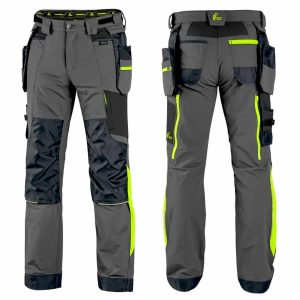 Trousers CXS NAOS, men’s, grey, HV yellow