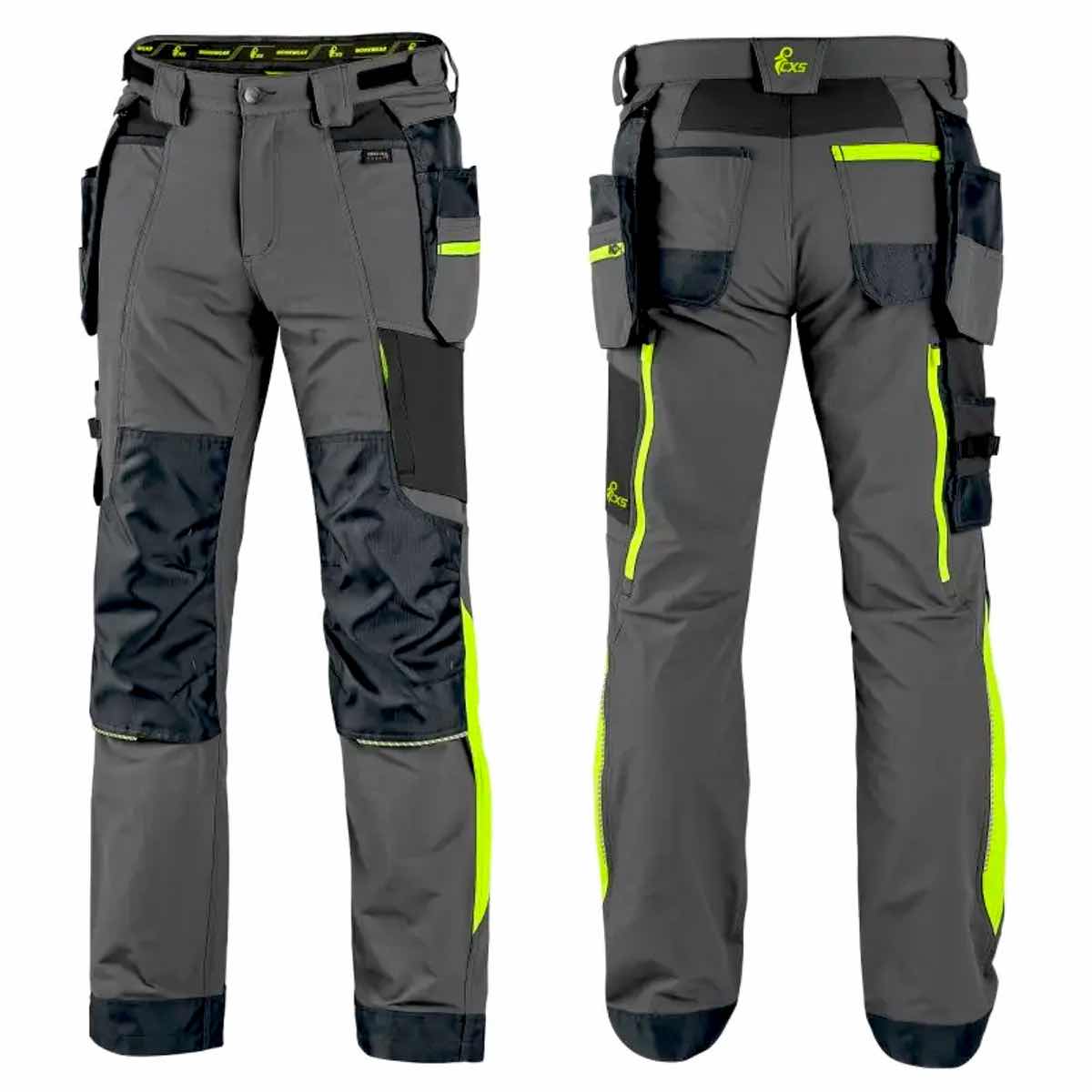 Trousers CXS NAOS, men’s, grey, HV yellow
